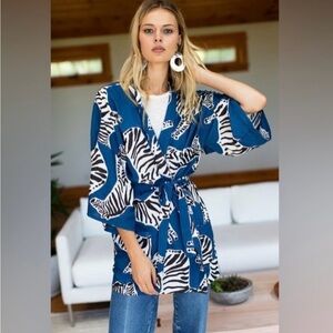 Emerson Fry India Collection Fête Kimono – Zebra Lapis – XS